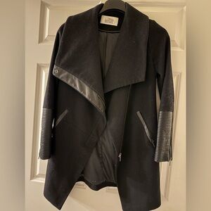 Wool and faux leather mixed media coat
